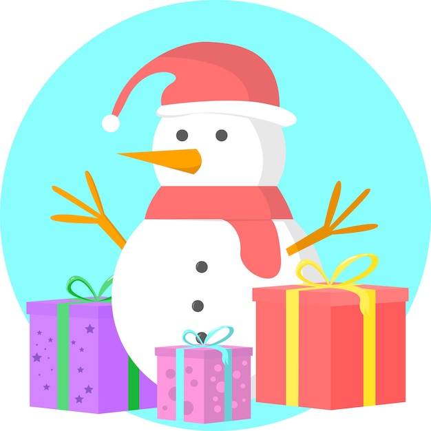 Snow Man Winter Season Christmas Illustration Vector Flat Style