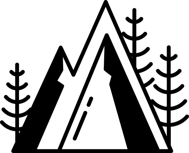 Vector snow mountain landscape glyph and line vector illustration