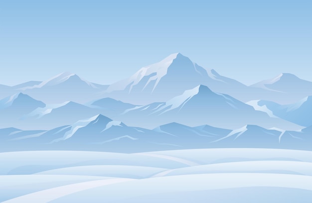 Vector snow mountain winter landscape background