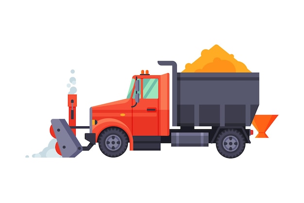 Vector snow plow truck winter snow removal machine professional cleaning road vehicle vector illustration