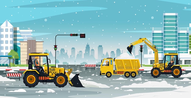 除雪ドライバーは、車が道路に来ることを許可するために働いています。