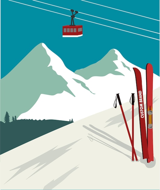 Snow ski art illustration