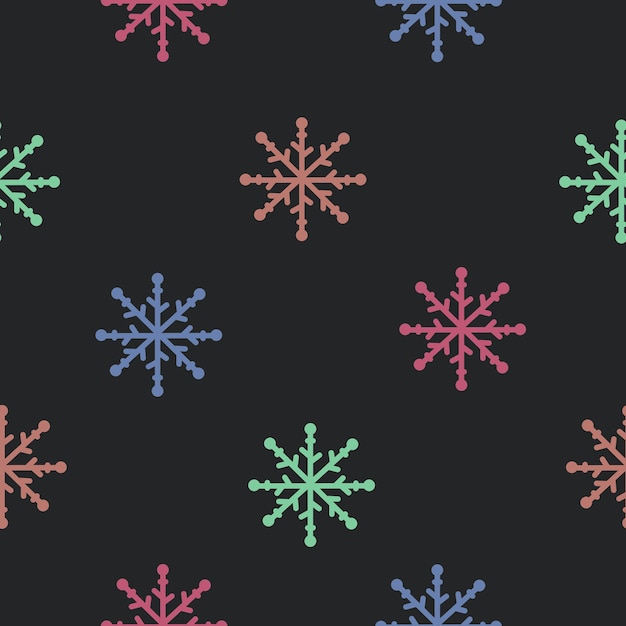 Snow vector multicolored snowflakes on black background seamless pattern