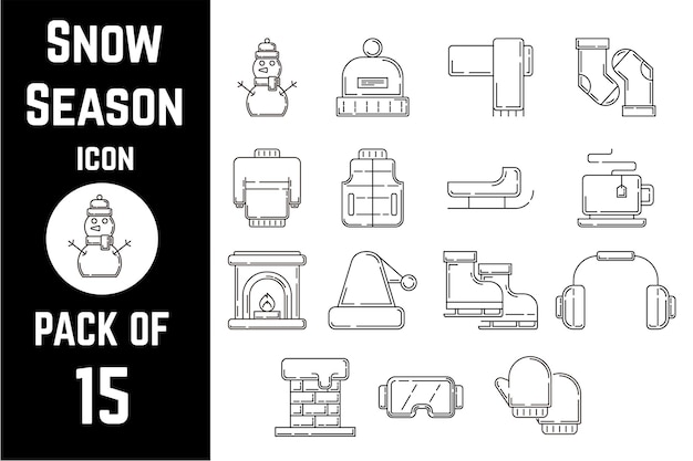 Snow or winter season accessories icon pack bundle lineart vector template