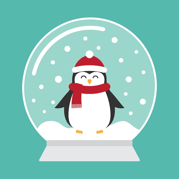 Snowball with penguin in flat style