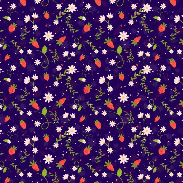 スノーベリーパターン 手描きの果物と花のパターンデザイン