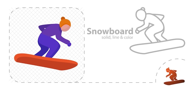 Snowboard geïsoleerde vlakke afbeelding snowboarder lijn pictogram