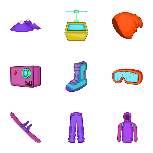 Vector snowboard icons set, cartoon style