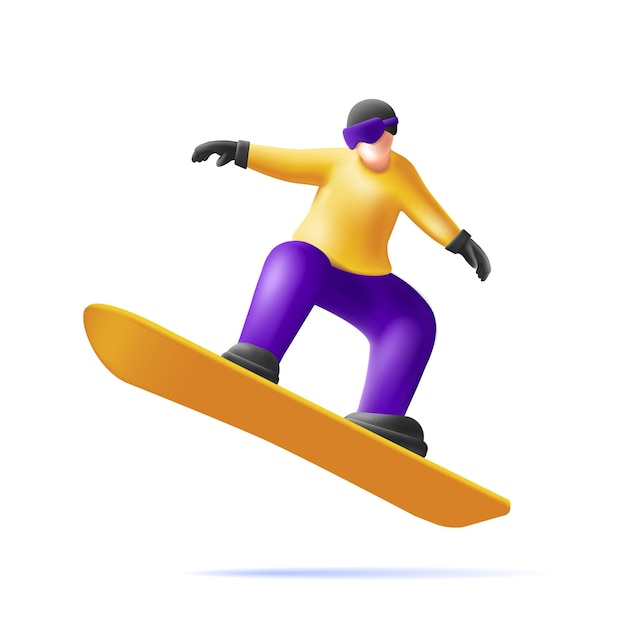 Snowboard jump race snowboarder 3d render character illustration