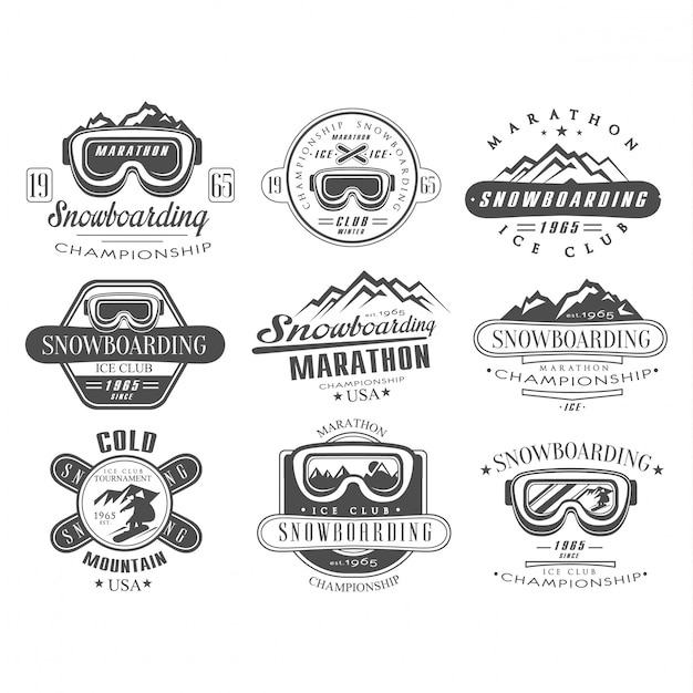 Snowboarden Logo en labelsjabloon Set