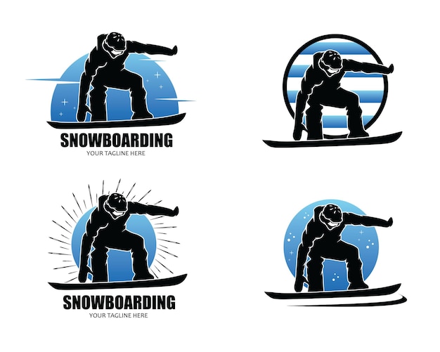 Snowboarden silhouet logo collectie set