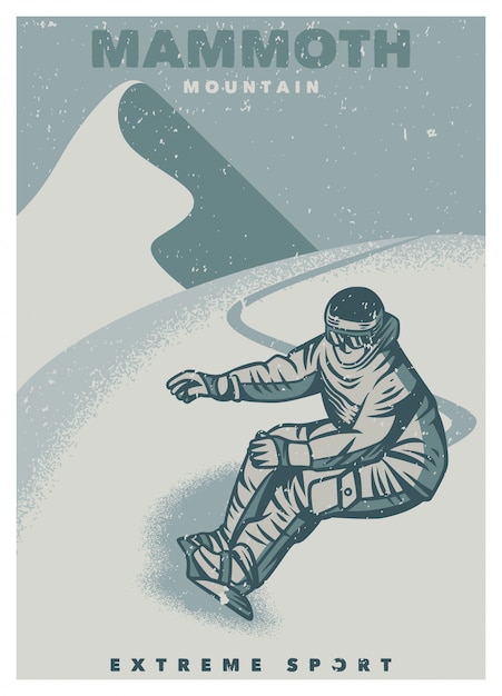 Сноубордист экстремальный спорт в шаблоне плаката мамонта горы