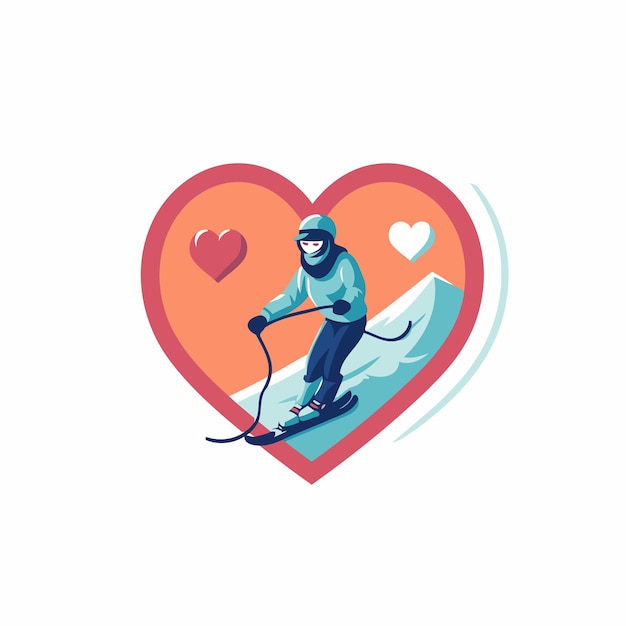 Snowboarder in de vorm van een hart Vectorillustratie in platte stijl