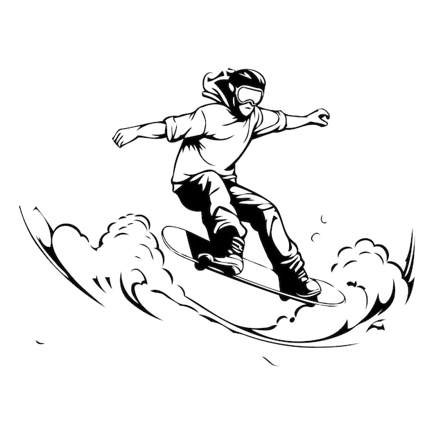 Vettore snowboarder che salta sull'onda illustrazione vettoriale per il tuo design