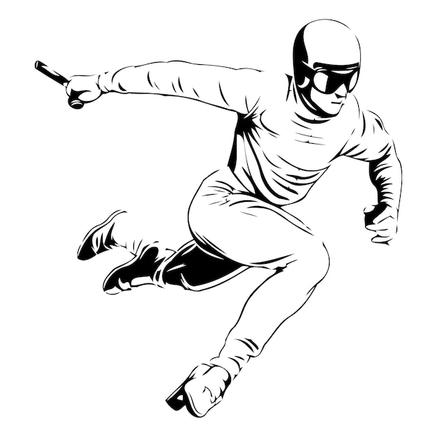 Vettore illustrazione vettoriale dello sport invernale del snowboarder che salta isolata su uno sfondo arancione