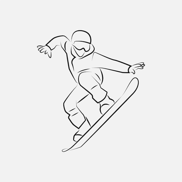 Vector snowboarder line art logo design