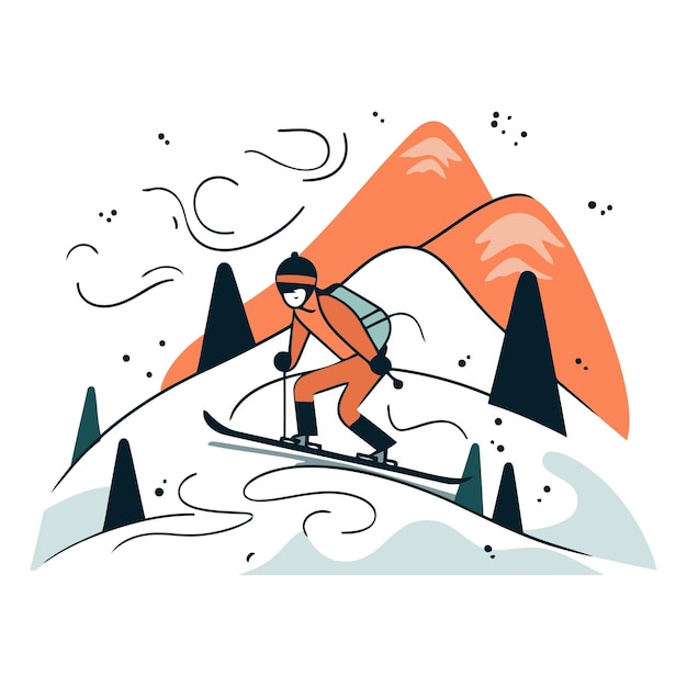 Snowboarder in the mountains in flat style