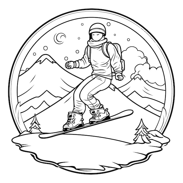 Vettore snowboarder in montagna illustrazione vettoriale di uno snowboarder