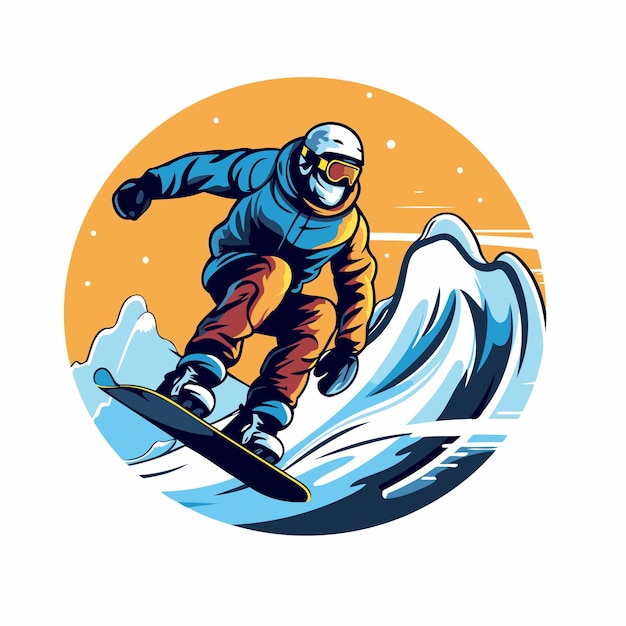Snowboarder rides a snowboard Extreme winter sport Vector illustration