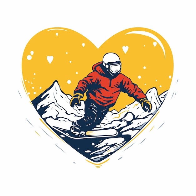 Vector snowboarder in the shape of a heart vector illustration