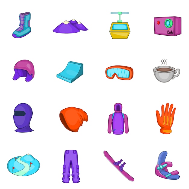 Snowboarding icons set