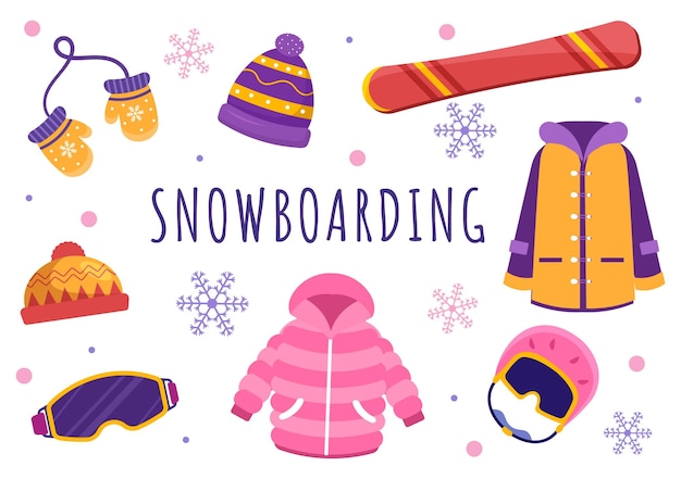 Snowboarding Illustration with People Sliding and Jumping on Snowy Mountain Side or Slope Inside