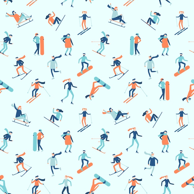 Vector snowboarding and skiing seamless pattern