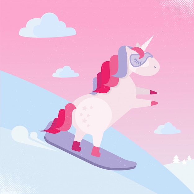 Vector snowboarding unicorn