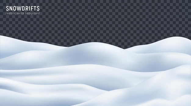 Vector snowdrift snow mound wavy surface closeup realistic image against dark transparent background