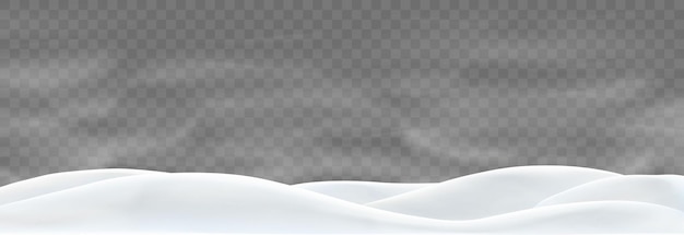 Vector snowdrifts and heavy blizzard over hills, vector snow landscape isolated on png