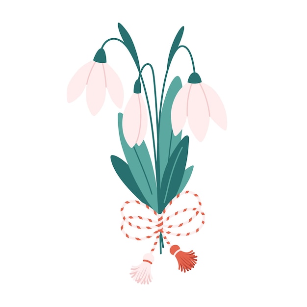 벡터 마르티소르 마법과 함께 스노우드롭 꽃 초기 봄의 휴가에 대한 전통적인 액세서리