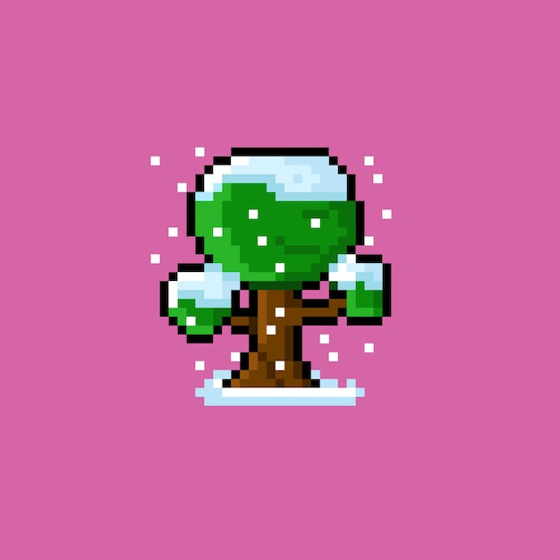 snowed tree with pixel art style