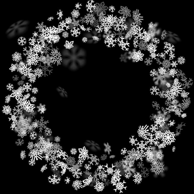 Snowfall background with snowflakes blurred in the dark