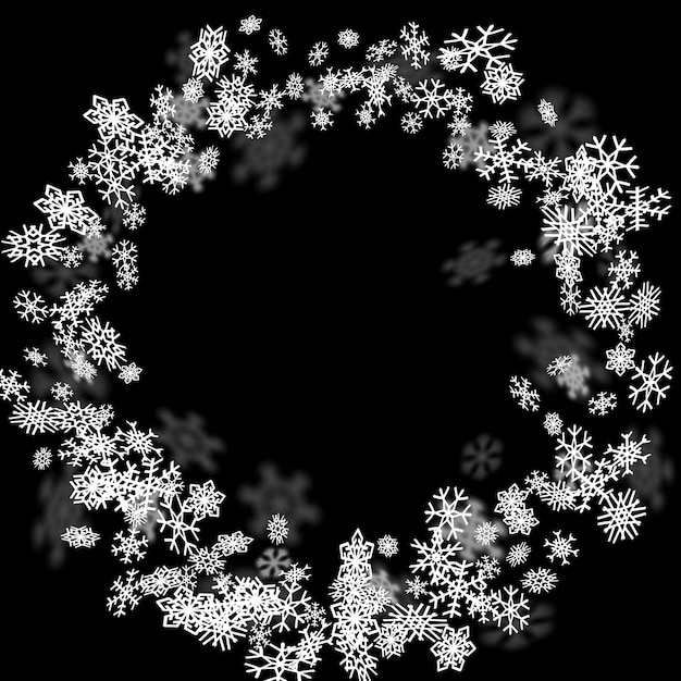 Snowfall background with snowflakes blurred in the dark