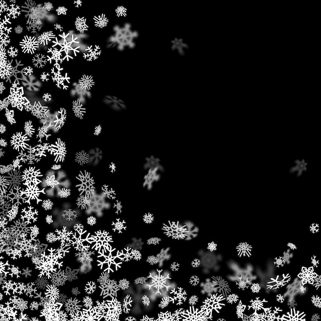 Snowfall background with snowflakes blurred in the dark