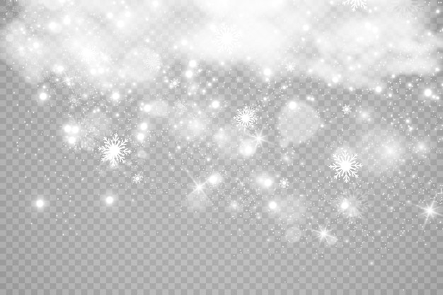 Snowfall. A lot of snow on a transparent background. Christmas winter background. Snowflakes