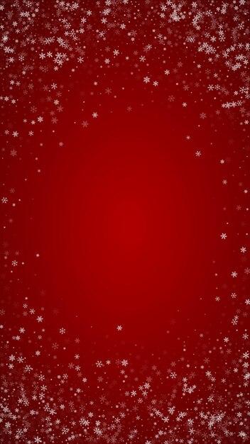 Copertura di nevicate sullo sfondo natalizio sottili fiocchi di neve e stelle volanti sullo sfondo rosso natalizio copertura di neve festiva illustrazione vettoriale verticale