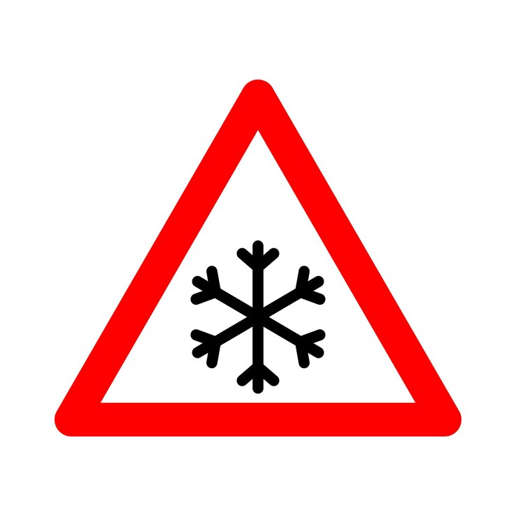 Vector snowfall sign snowfall warning sign red triangle caution snowfall slippery road snow and ice sign