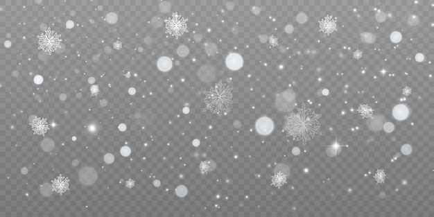 Snowfall winter Christmas background for overlay effect on transparent background Vector 2024