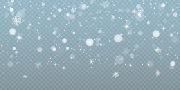 Snowfall winter Christmas background for overlay effect on transparent background Vector 2024