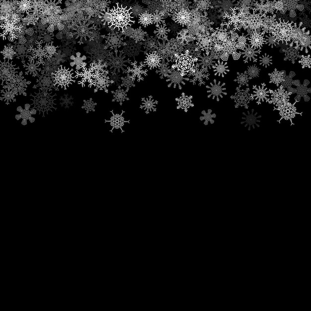 Snowfall with random snowflakes in the dark