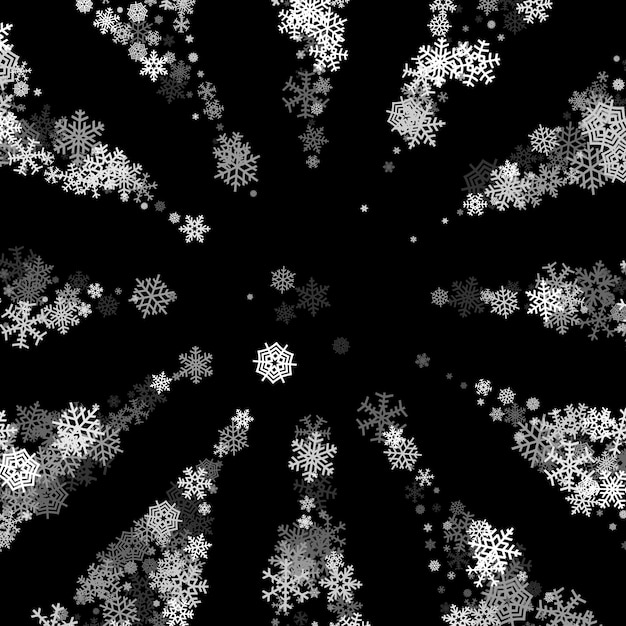 Snowfall with random snowflakes in the dark