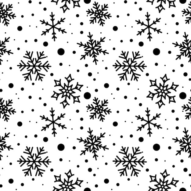 Snowflake black line seamless pattern Winter ornate ice star background Linear snow flakes repeat ornament Xmas paper wrap fabric print wallpaper decor Frosty Christmas New Year wrapping paper