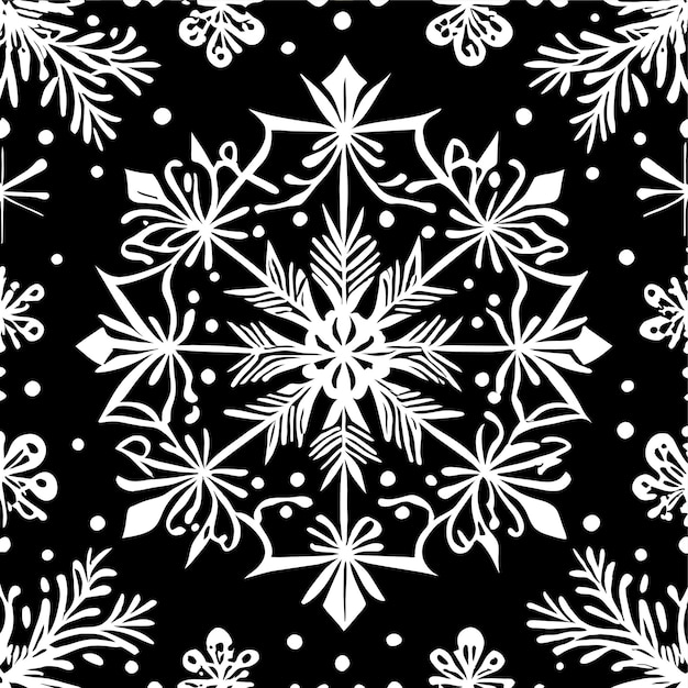 Snowflake black line seamless pattern winter ornate ice star background linear snow flakes repeat