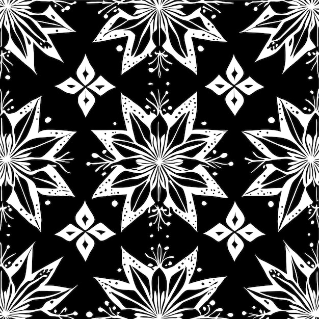 Snowflake black line seamless pattern winter ornate ice star background linear snow flakes repeat