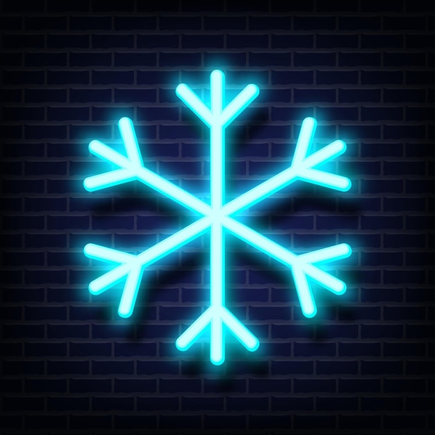 Snowflake blue shape design neon light style.