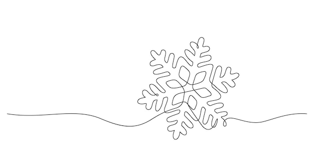 Vector snowflake continuous line drawing silhouette linear shape christmas and winter concept illustration