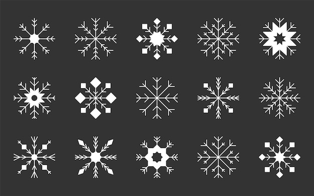 Vector snowflake crystal xmas frost white silhouette set winter frozen hexagon shape snow flakes new year ice geometric pattern symbol postcard christmas card traditional banner snowfall element isolated