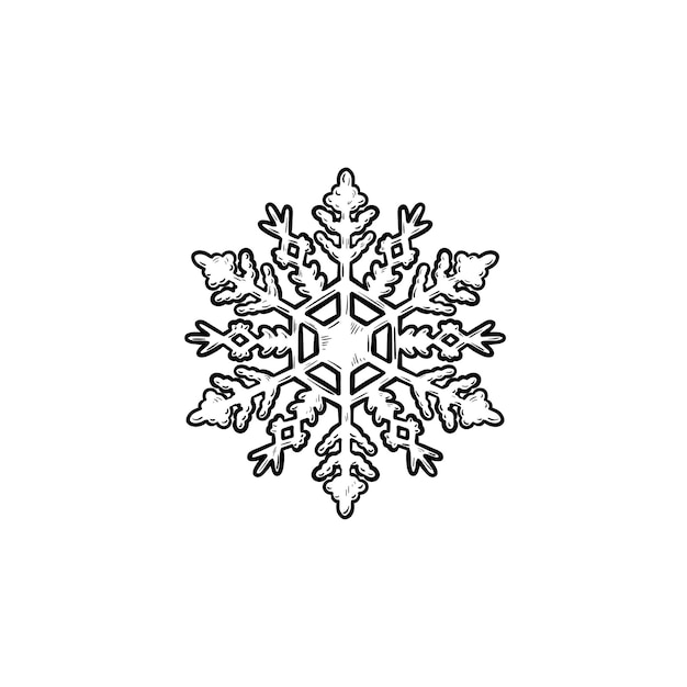 Vector snowflake hand drawn outline doodle icon. snow and cold weather, winter holiday and frost concept. vector sketch illustration for print, web, mobile and infographics on white background.