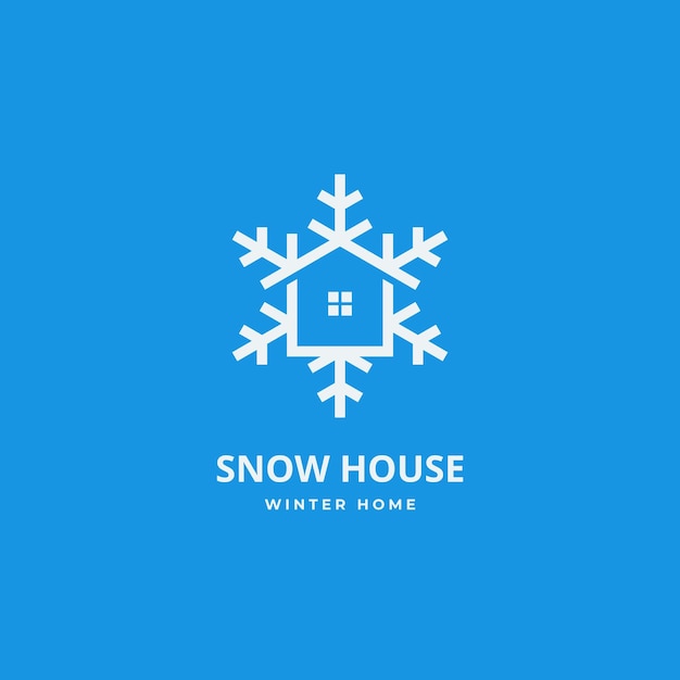Концепция дизайна логотипа с комбинацией снежинки и дома Векторная иллюстрация иконы зимнего снежного дома
